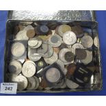 Florally decorated tin containing assorted loose, mainly GB coins,