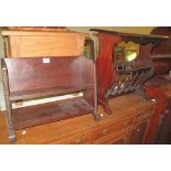 Stained mahogany magazine rack, together with an early 20th Century oak two section book trough.