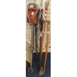 Assorted walking sticks to include: two shooting sticks; riding whip and three other walking sticks.