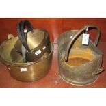 A group of four brass preserving pans of various sizes with iron handles,