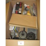 Box of assorted fishing tackle items to include; fly reels, aluminium fly box, fly tying equipments,