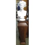 Modern mahogany torchere stand with painted bust of Baccante. (2) (B.P. 24% incl.