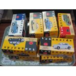Box of Vanguards gold and other scale model vehicles in original boxes. (B.P. 24% incl.