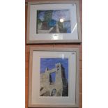 Two modern studies of Laugharne, the writing shed and detail of Laugharne castle,