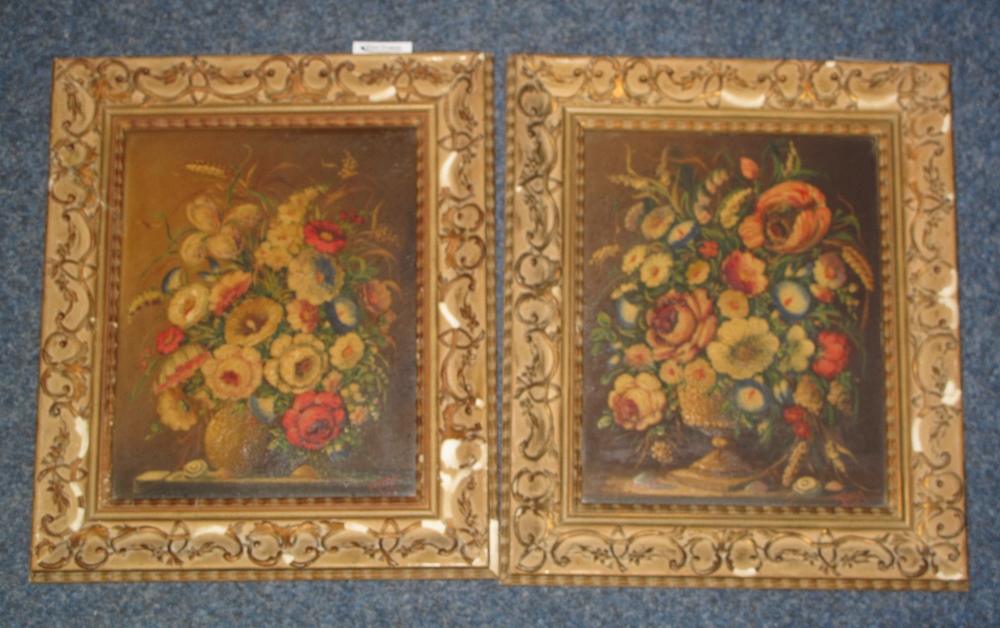 Three 17th Century style still life studies of vases of flowers, oils on board. Framed and glazed. - Image 3 of 5
