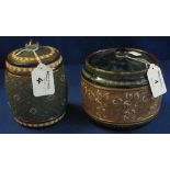 Doulton Lamberth slaters patent pottery barrel shaped tobacco jar with geometric and flower head