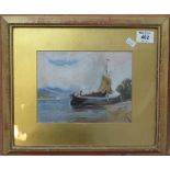 British school (late 19th Century) study of a Thames barge, watercolours. Framed and glazed. (B.P.