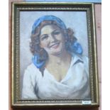 Italian school signed E Frattini, portrait of a smiling young country girl, oils on canvas. Framed.