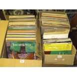 Three boxes of assorted vinyl LP's to include: The Hollies, Max Boyce, The Sound of Music,