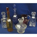 Group of assorted glassware to include two similar cut lead crystal square section spirit decanters