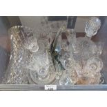 Box of assorted glassware to include ships type decanter with stopper,
