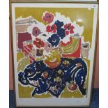 After Miro still life study vase of flowers, a limited edition coloured print. Framed and glazed.