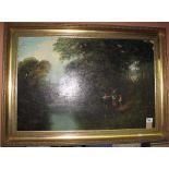 Priestley (British school, 19th Century) children at a ford on a byway, indistinctly signed,