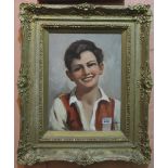 Italian school signed E Frattini, portrait of a smiling country boy, oils on canvas. Framed. (B.P.
