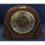 Mid century walnut three train mantle clock with art deco design case. (B.P. 24% incl.