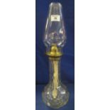 Brass single burner bottle shaped lamp base with slice and thumb cut crystal glass reservoir and