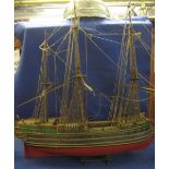 Well made wooden scale model of an 18th Century square rigged two decker man o' war. (B.P.