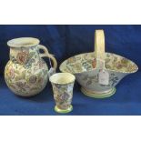 Three items, early 20th Century Decoro pottery to include basket shaped vase,