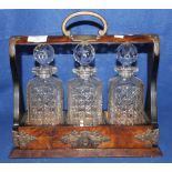 Late Victorian brass mounted presentation, three section Tantalus,