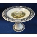 19th Century Pratt ware circular pedestal tazza depicting manor house estate within landscape. (B.P.