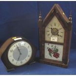 Smith's Art Deco design, oak cased mantel clock, together with Jerome of New Haven, Connecticut,