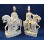 Two 19th Century Staffordshire pottery flat back figures of Celtic man on horseback and Officer on