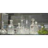 Collection of glass to include: assorted decanters, square shaped, mallet shaped,