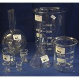 Group of assorted laboratory glass to include: conical funnel;