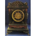 19th Century black slate and red marble architectural mantel clock having two train brass movement,