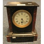 19th Century red and black marble single train mantel clock with white enamelled face and Roman