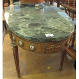 20th Century French style oval coffee table with relief porcelain figural panels and marble top. (B.