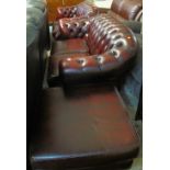 Modern Burgundy Chesterfield style three piece suite comprising two two seater sofas and a square