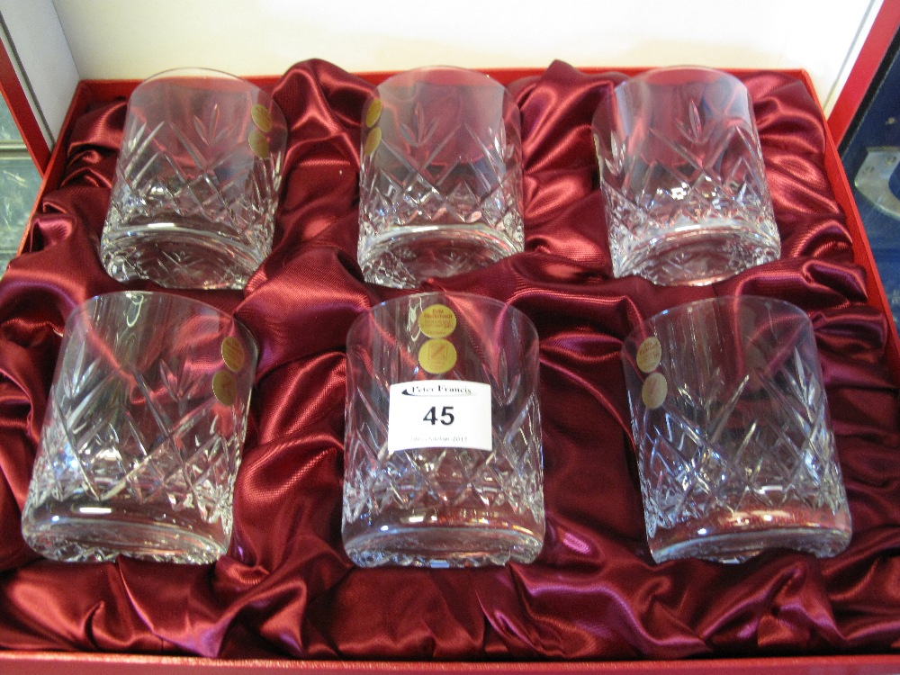Cased set of six Cristallerie Zwiesel Germany lead crystal whisky tumblers. (B.P. 24% incl.