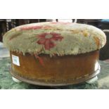 Small Victorian mahogany upholstered low footstool on ceramic bun feet. (B.P. 24% incl.