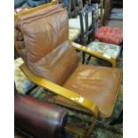 Modern brown leather upholstered bentwood armchair. (B.P. 24% incl.