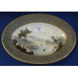 Royal Worcester porcelain oval cabinet dish depicting Kennarth Bridge, hand painted and signed: C.