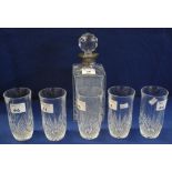 Glass square section decanter with silver collar and stopper,