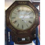 19th Century brass inlaid rosewood octagonal design drop dial wall clock with Roman numeral chapter