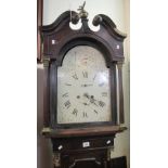 Early 19th Century eight day oak cased, long case clock with painted arched face. (B.P. 24% incl.