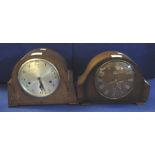 Two similar arch topped mantel clocks, one three train, the other two train. (2) (B.P. 24% incl.