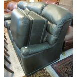 G Plan green leather three piece suite comprising two seater sofa, armchair and stool. (3) (B.P.