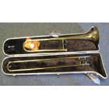 American 'Buescher Brass Aristocrat' trombone in fitted plastic box,