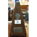 Swiss clockwork metronome with presentation plaque dated: 1918. (B.P. 24% incl.