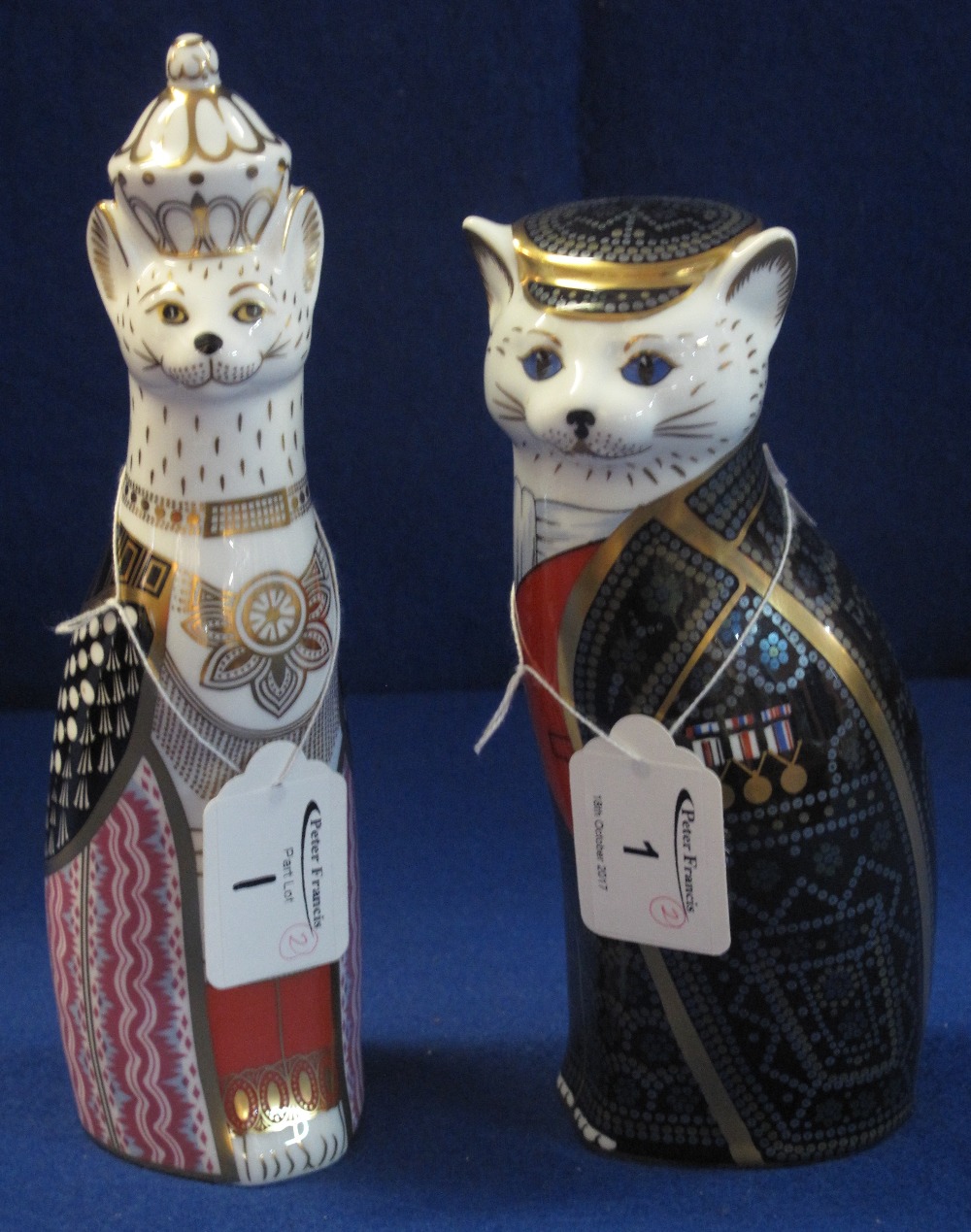 Two Royal Crown Derby bone china paperweights, Royal Cats, 'Burmese' and Royal Cats 'Pearly King',