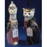 Two Royal Crown Derby bone china paperweights, Royal Cats, 'Burmese' and Royal Cats 'Pearly King',