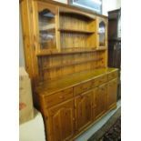 Modern natural pine two stage, cabinet backed dresser,