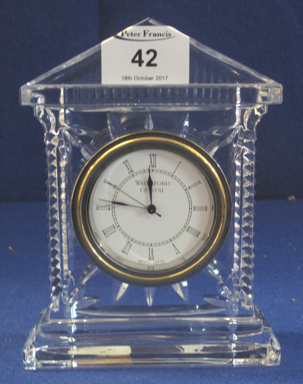 Waterford crystal glass architectural design small mantel clock. (B.P. 24% incl.