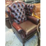 Thomas Lloyd Canterbury leather high back chair on cabriole legs. (B.P. 24% incl.