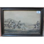 British School, (19th Century), fox hunting scene, ink and heightening. 24 x 38cm approx. (B.P.