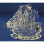 Waterford lead crystal glass ornament of a three masted galleon cruising the waves. (B.P. 24% incl.